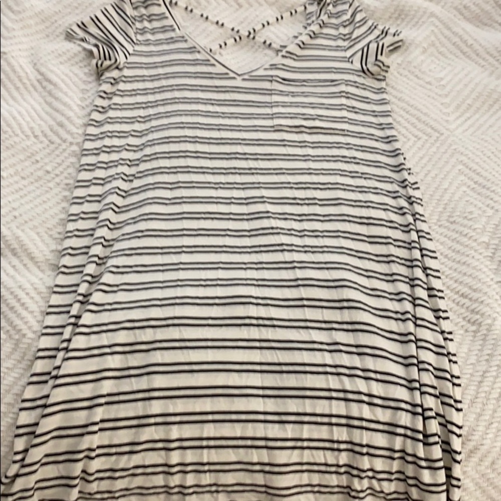 A&E: White and black striped T-shirt dress.